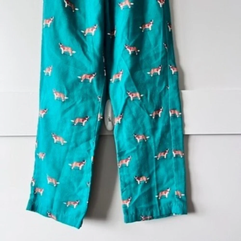 Crewcuts Boys Girls Teal Green Saint Bernard Dog Print Pajama‎ Pants Size S 6-7